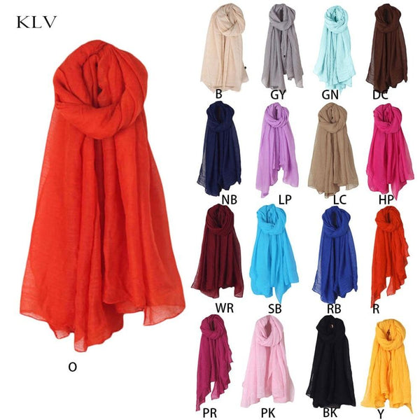 Fashion New 16 Colors Women Long Scarf Wrap Scarves Vintage Cotton Linen Large Shawl Hijab Elegant Solid Black Red Whi